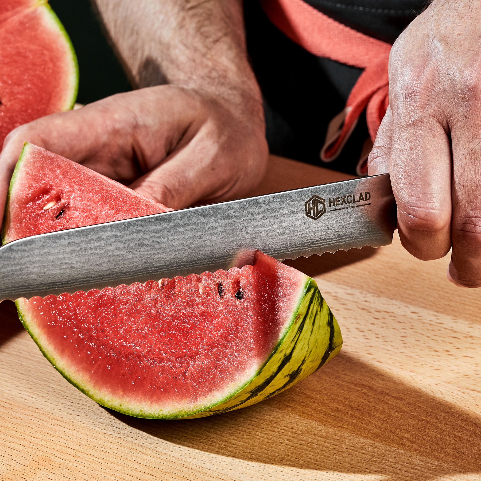 Damascus Steel Serrated Bread Knife, 8" (Green) - Image 5