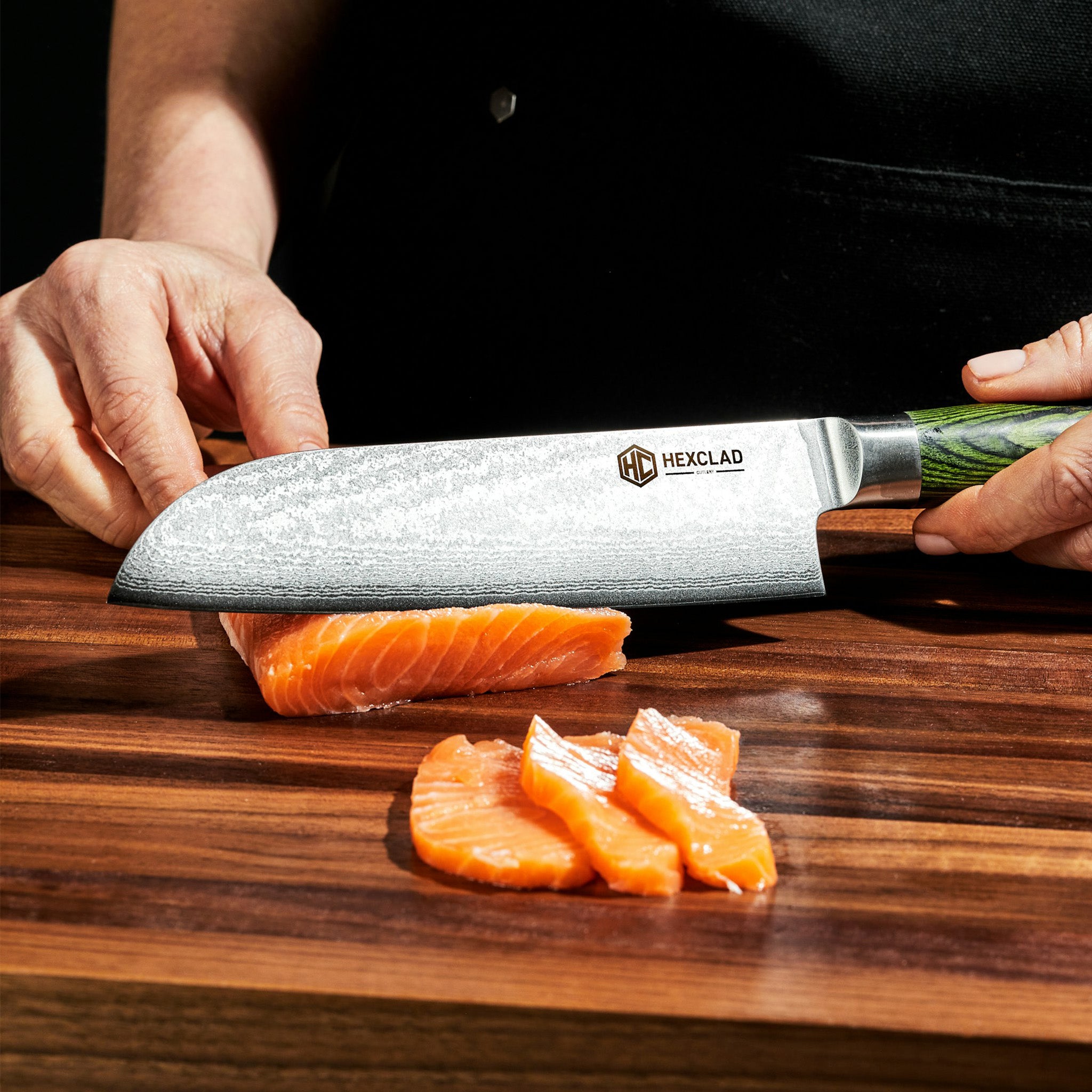 Damascus Steel Santoku Knife, 7" (Green) - Image 5