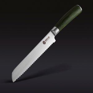 Damascus Steel Serrated Bread Knife, 8" (Green)